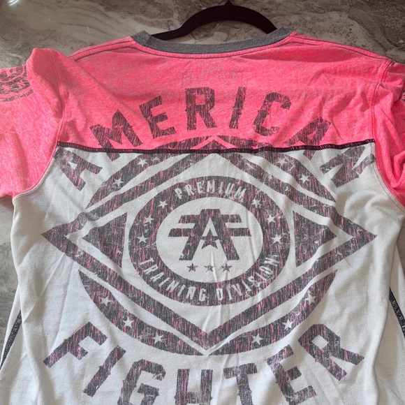 2 American Fighter Pink and Orange Burnout Graphic Tees - Picture 4 of 10